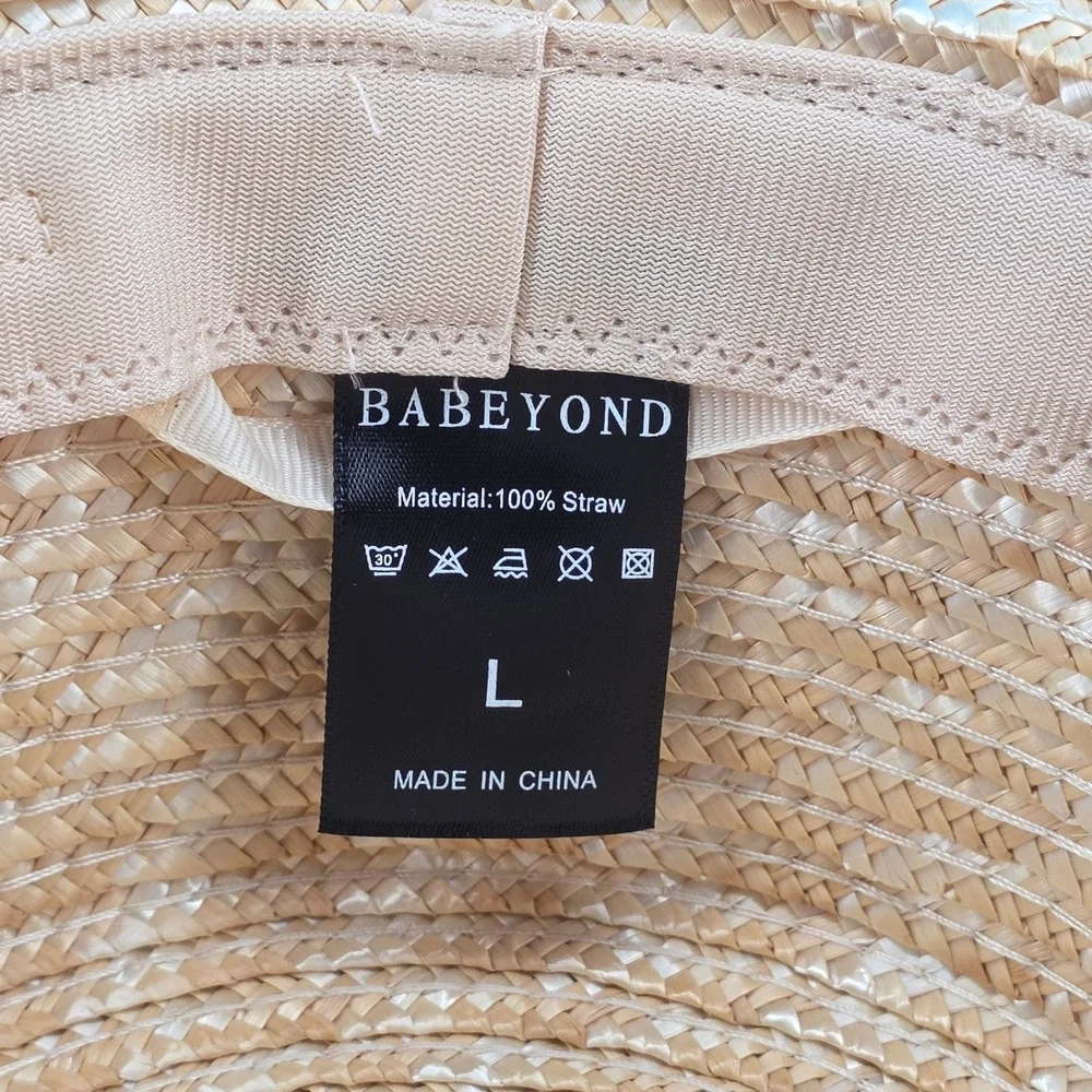 Babeyond Straw Boater‎ Hat Mens/Womens Blue Gradient Ribbon Flat Top Skimmer L